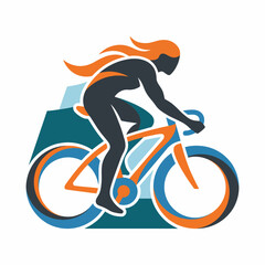 Fototapeta premium The vibrant image illustrates a silhouette of a cyclist with flowing hair, capturing the essence of dynamic movement, freedom, and passion for outdoor activities.