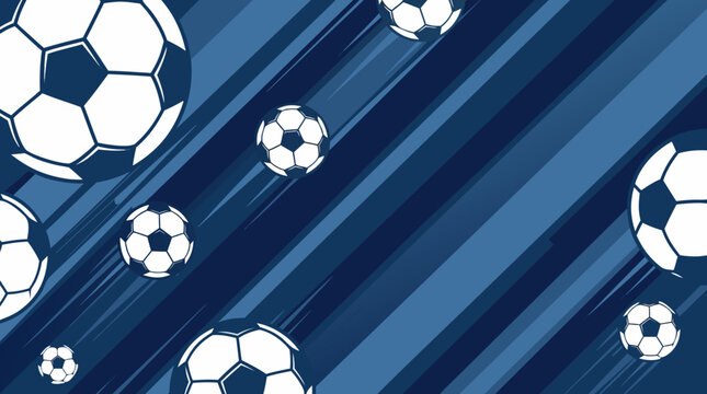 Blue diagonal stripes futsal background with flying soccer balls vector