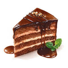 Obraz premium Chocolate Cake watercolor vector, hand-painted style, high-quality illustration isolated on white background.