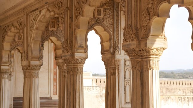 Historic Carved Sandstone Columns Palace Arches Rajput Architectural Photo
