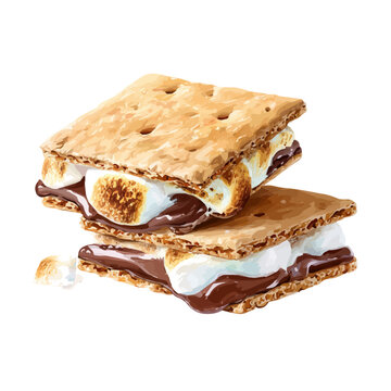 Smores watercolor artwork, high-quality professional vector illustration isolated on a white background.
