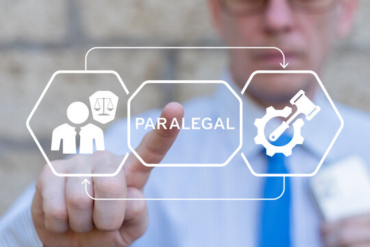 Paralegal job concept. Professional paralegal assistance and legal support services for law firm administration or corporate litigation management.