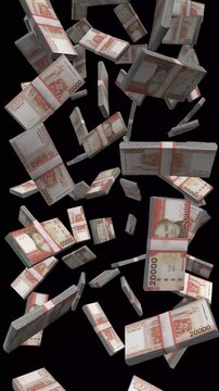 Vertical Chile Money, Falling Chilean Peso Bills Black Background, Premium South America Santiago Finance Cash Stacks, 4K