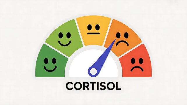 Cortisol stress level gauge with emoji faces