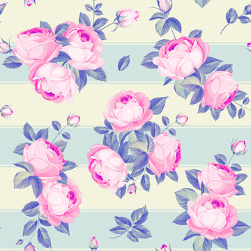 Pink rose seamless pattern. Elegant vintage background. 