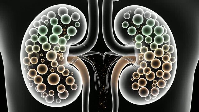 Transparent Enlarged Polycystic Kidneys Illustration Showcasing Cystic Formations for Medical Education and Healthcare Concepts