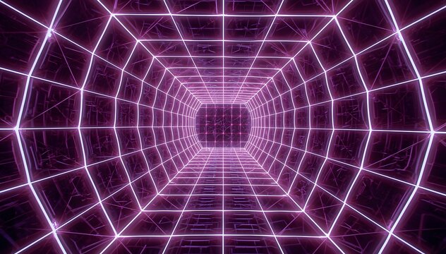 Abstract tunnel with purple neon geometric lines