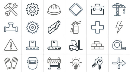 Fototapeta premium Construction and industrial safety line icon set.