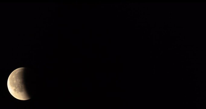 Real Moon Emerging from Total Lunar Eclipse, 600mm Telephoto Timelapse Static Shot, No People
