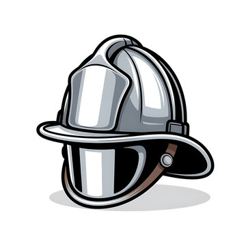 Silver Firefighter Helmet Isolated on White Background with Reflective Visor