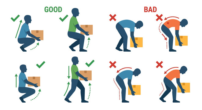 Comparison of correct and incorrect lifting postures for back safety