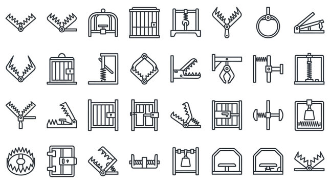 Industrial animal cage and box trap icons.