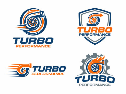 Set of turbocharger logo designs for automotive performance