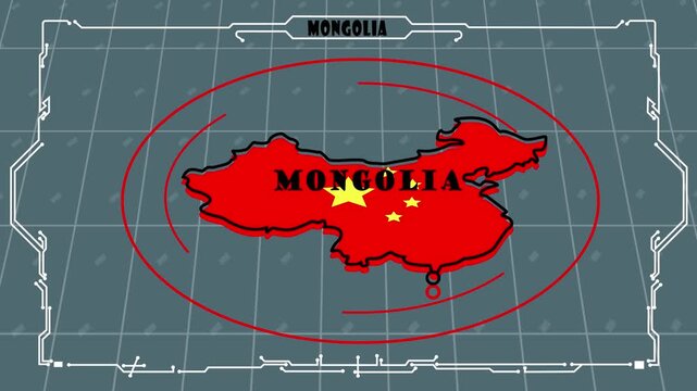Map of Mongolia showing country outline and star on a white grid background with text indicating the name of the country