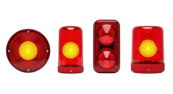 Set of four red emergency sirens isolated on transparent background