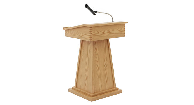 Wooden podium with a microphone isolated on transparent background