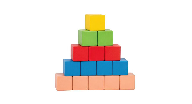 Colorful wooden blocks pyramid isolated on transparent background
