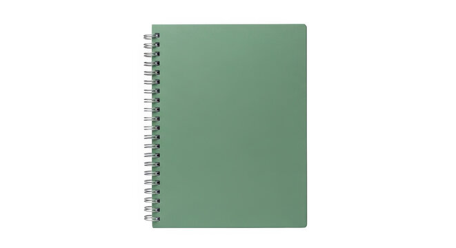 Green spiral notebook on desk isolated on transparent background
