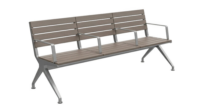 Wooden park bench with metal legs isolated on transparent background