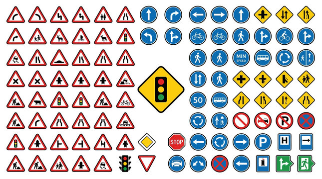 Large collection of international traffic and road safety signs