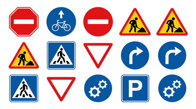Set of international road traffic and information safety signs