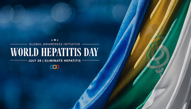 World Hepatitis Day awareness initiative graphic with colorful ribbons. The image promotes awareness and the elimination of hepatitis, featuring the text World Hepatitis Day and Eliminate Hepatitis