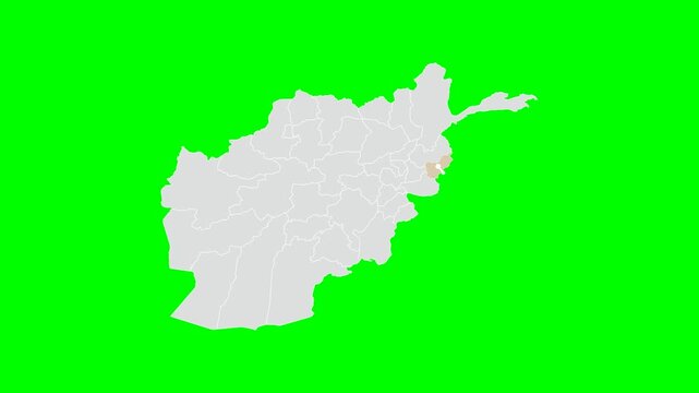Green Screen Isolated Kunar State Map Shape with Text - Afghanistan