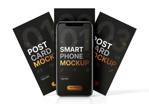 Smartphone Mockup And Cards Poster Vertical
