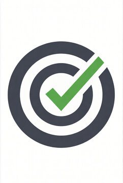 target check icon, isolated on pure white background, centered composition, flat vector style, bullseye with checkmark, crisp edges, no texture, no logo, no text, commercial stock illustration