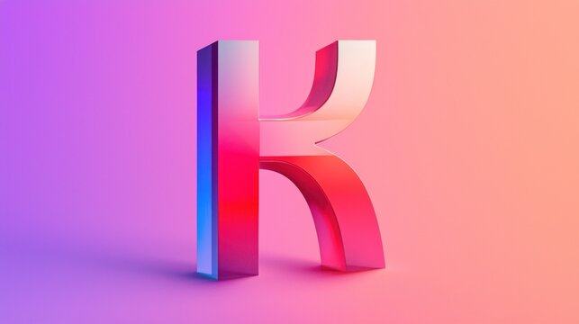 Colorful 3D letter K on gradient background.