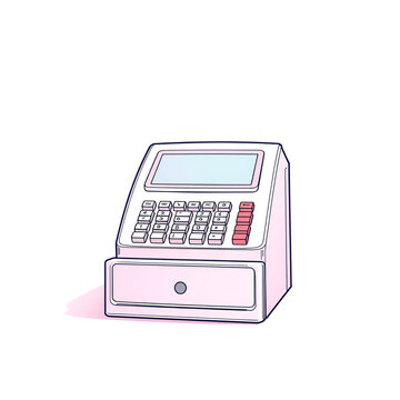 Pink cash register icon for retail store transactions on white background