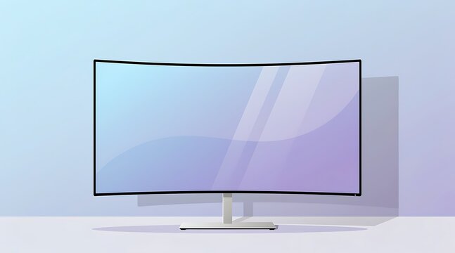 Modern Curved Ultra Wide Desktop Monitor on a Desk with Minimalist Pastel Gradient Background