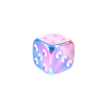 Holographic gradient die showing chance on a clean white background