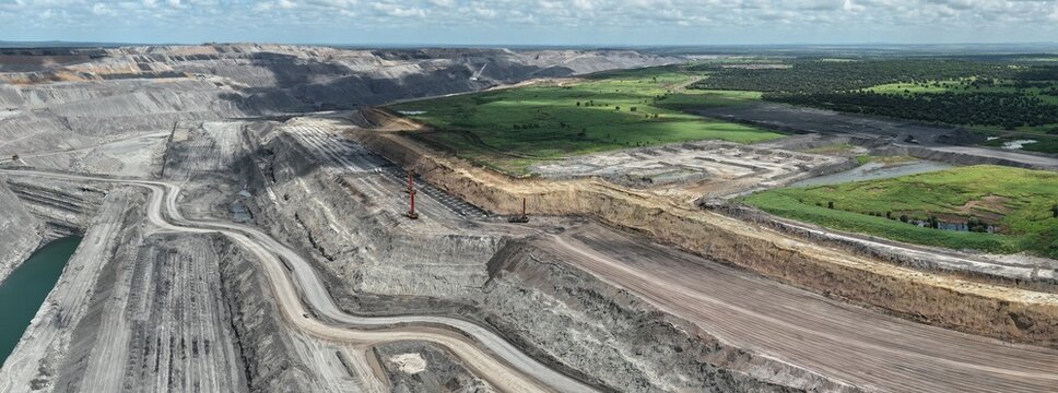 Aerial View of a Massive Open Pit Coal Mine