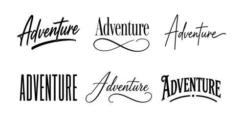 Collection of diverse "Adventure" typography designs in various fonts and styles © Compositor 