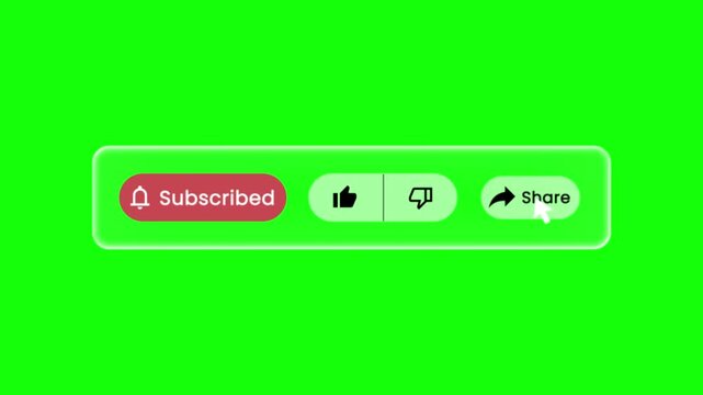 Liquid glass subscribe like bell icon button clicked animation on green screen background template 4k