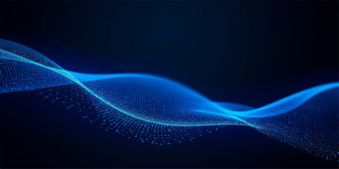 Abstract blue digital wave background with glowing network particles and mesh lines, futuristic data flow, deep cyberspace, technology landscape, connected light grid and innovation concept. © Beauty