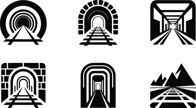 Train Track Tunnel Silhouette Vector Icon