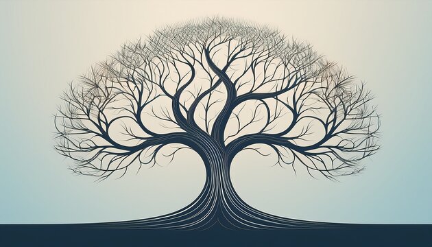 twisted tree with bare branches in minimalist design unique graphic