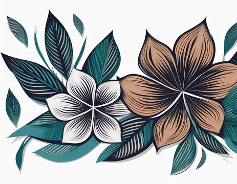 floral design with pointed petals and leaf accents on a white background contemporary leaf accents