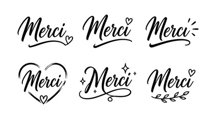 Collection of elegant handwritten 'Merci' typography with decorative elements © UnIcons