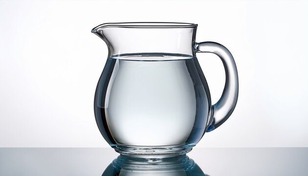 a clear glass pitcher filled with water showcasing a simple and elegant design isolated on white background