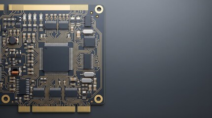 Fototapeta premium Detailed electronic circuit board with microchip, technology and innovation macro close-up, technology concept, copy space