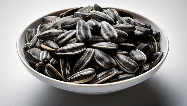 sunflower seed in white bowl closeup texture and pattern of black striped seed kernels natural snack with rustic elegant detail and crispy appeal