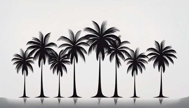 silhouette of six palm trees on a white background in a pattern simple photography minimalist art