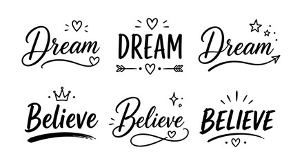 Dream and Believe handwritten typography with decorative elements © UnIcons