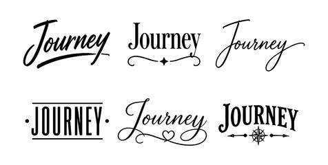Collection of diverse "Journey" typography designs and lettering styles © UnIcons