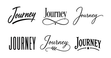 Collection of diverse 'Journey' typography styles in black and white © UnIcons