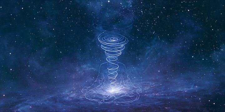 The Spiral That Rises in Cosmic Light as a Vortex of Blue and Orange Unfolds Through the Stars, ai generated.