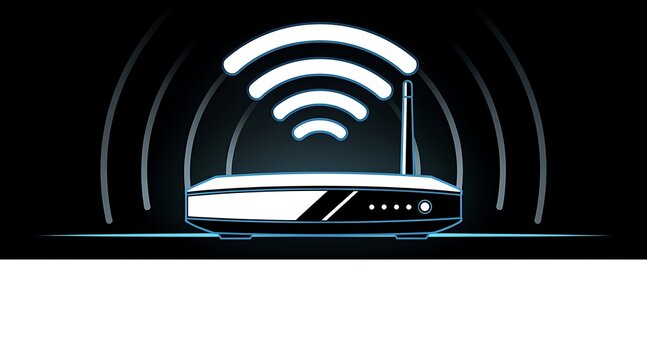 Modern Wireless Wi-Fi Router with Glowing Signal Icon Illustration for Internet Connectivity Concept